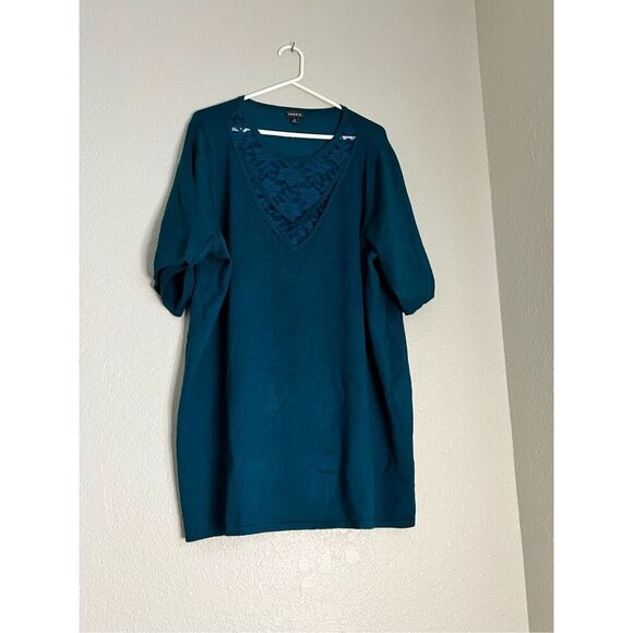 Torrid TEAL SWEATER KNIT LACE INSET TOP Size 5 5x - Picture 1 of 3